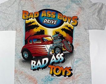 Bad  Drive Bad Toys Retro Vintage Double Sided  Car Graphic Unisex S  Nascar Racing Paint Spray Splatter T-shirt 4428