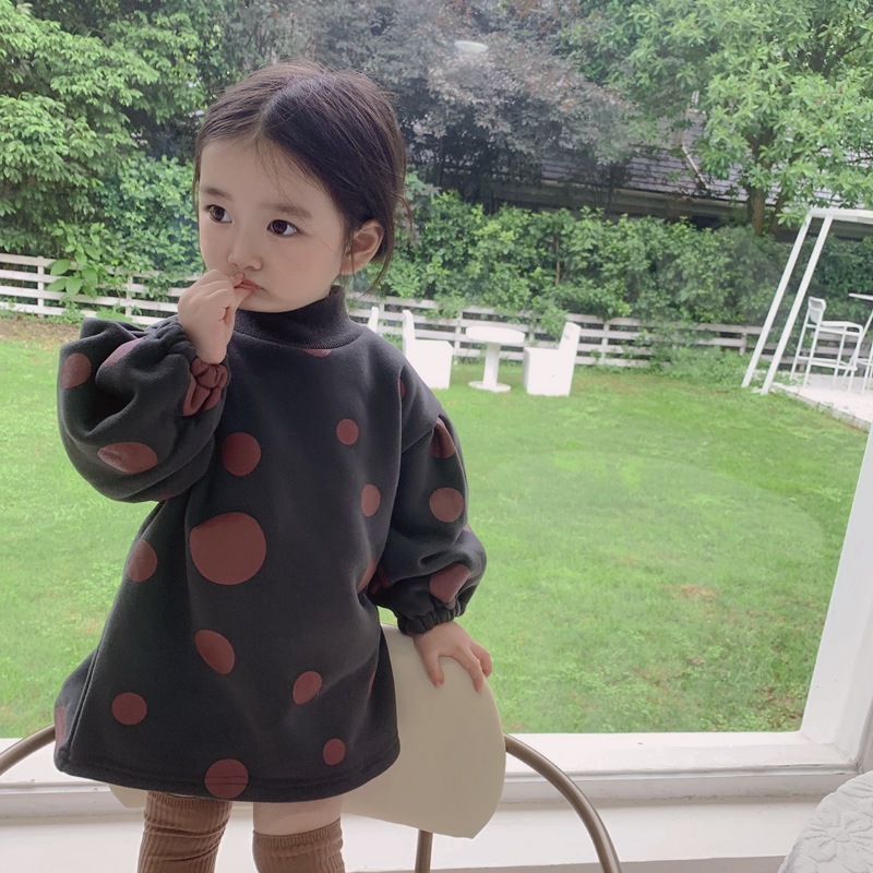 Girls' Hoodies Sweatshirts Baby's Kids Jacket 2021 Dots Autumn Top Thicken Velvet Pullover Fleece Cotton Children's Clothing alx