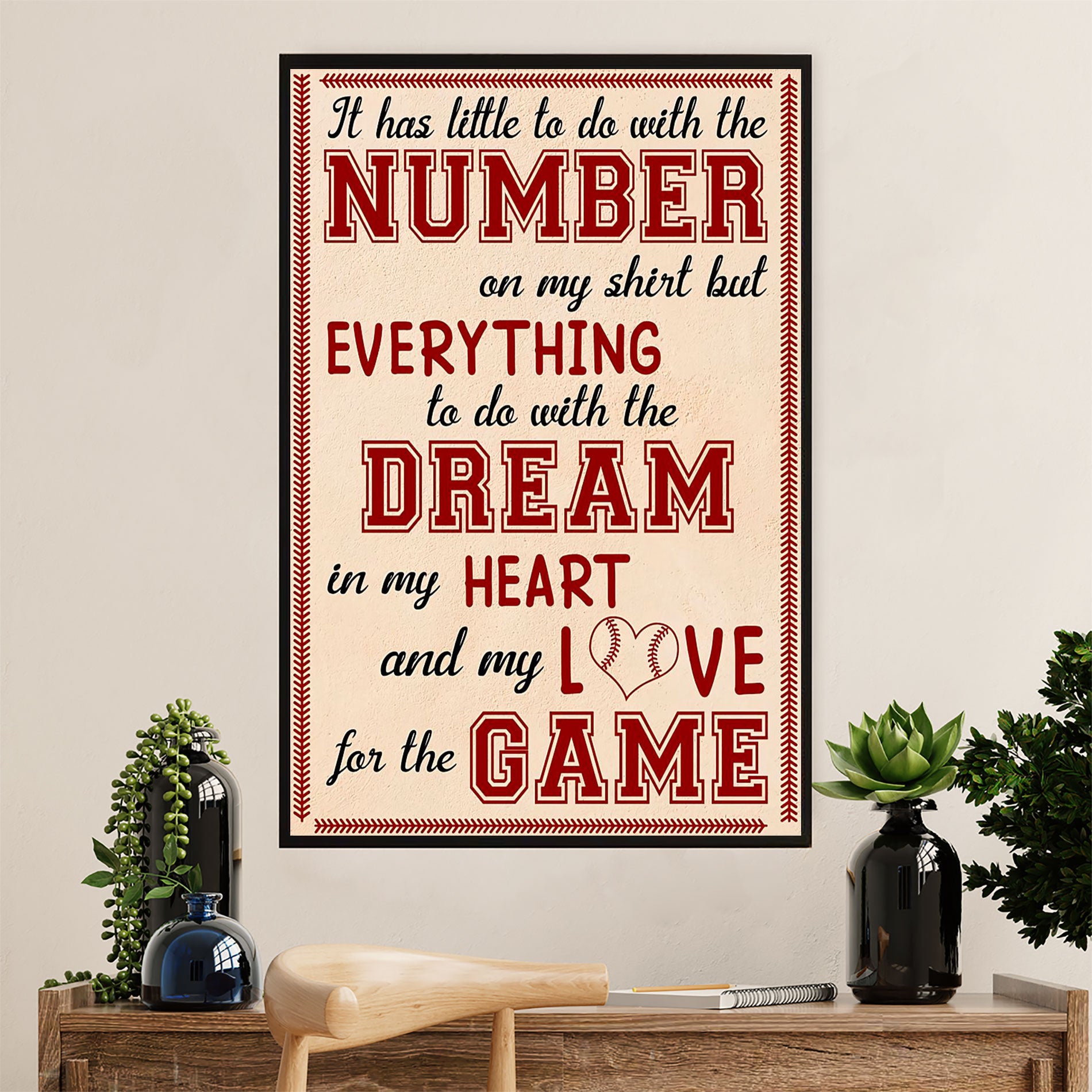 Baseball Poster Prints Wall Art | Heart Love Game | Home Décor Gift For Baseball Player