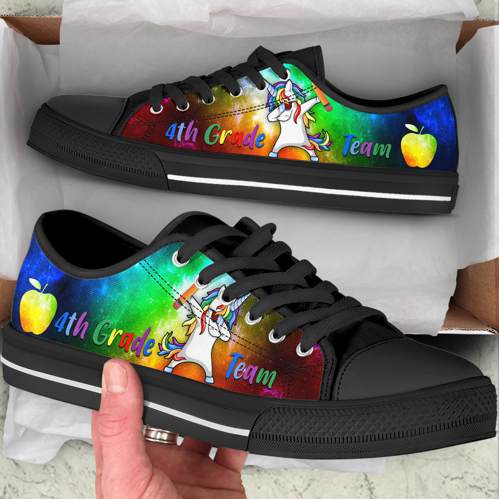 4Th Grade Team Unicorn Low Top Shoes Canvas Print Lowtop Casual Trendy Fashion Shoes Gift For Adults