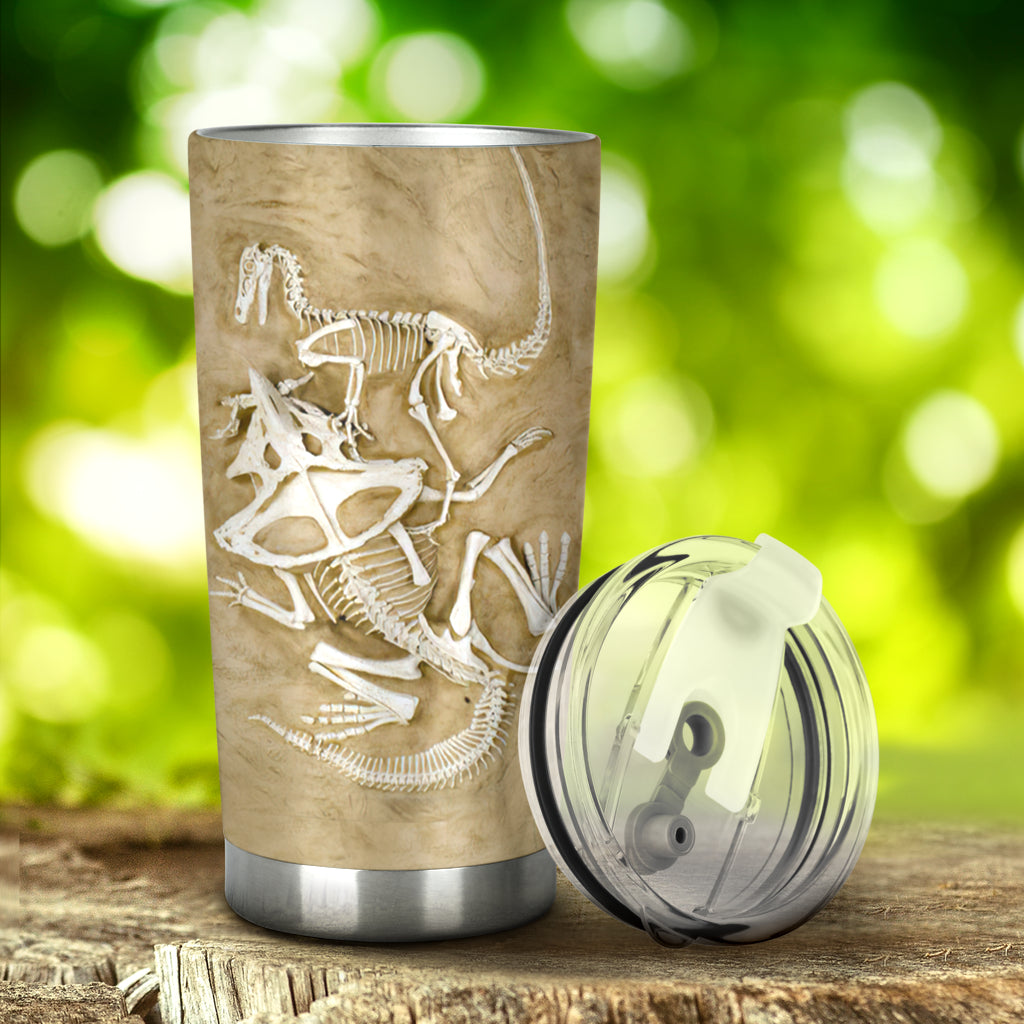 Velociraptor Vs Protoceratops Fossil 3D Pattern Print Dinosaur Tumbler 0622