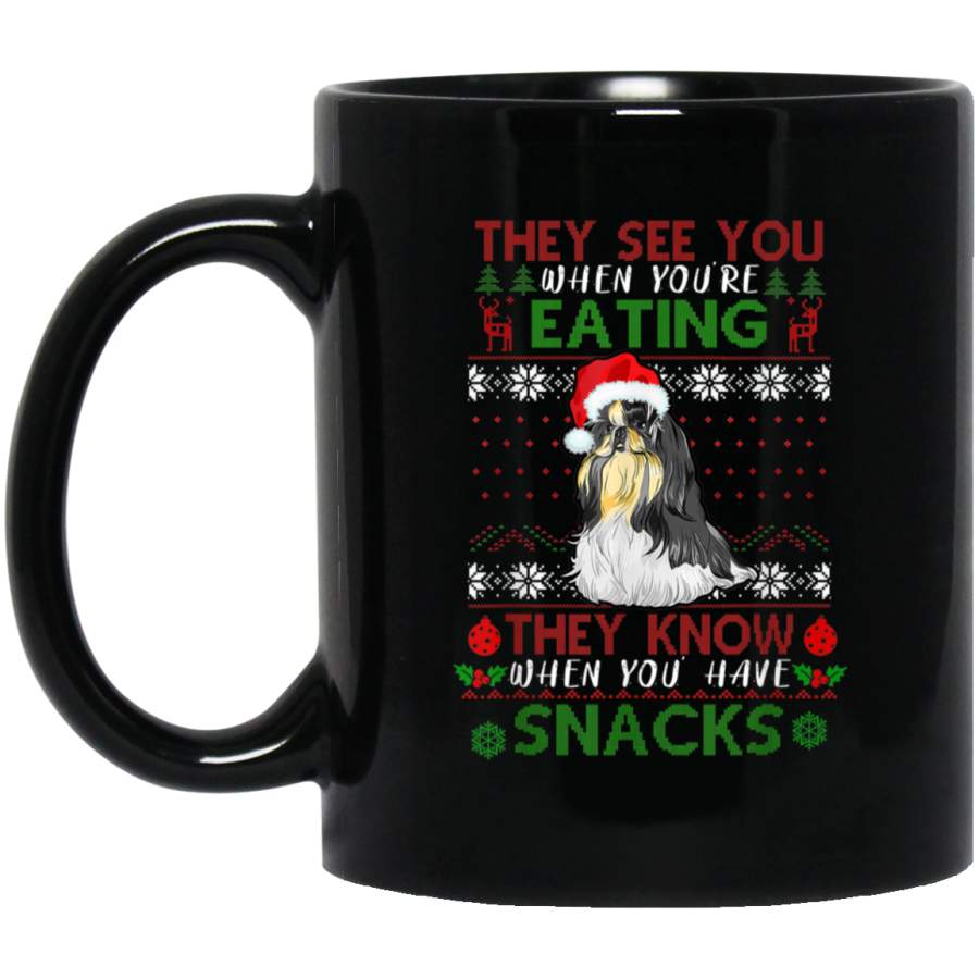 They See You When Youre Eating Shih Tzu Ugly Christmas 11 oz 15 oz Mug Black