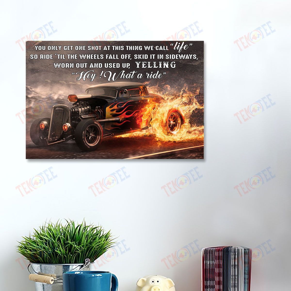 Canvas Art Hot Rods What A Ride Car Fire Wall Art Home Decor Canvas