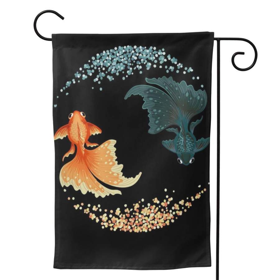 2 Pcs Garden Flag Black Goldfish Horizontal Poster 12.5″x18″ -Mothers Day, Birthday Gifts for Mom, Dad, Wife, Husband, Daughters, Grandma, Friends