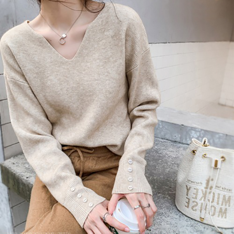 Women’s Long Sleeve V-neck Sweater Spring and Autumn New Korean Casual Elegant Base Sweaters Fashion Pullover Knitwear alx