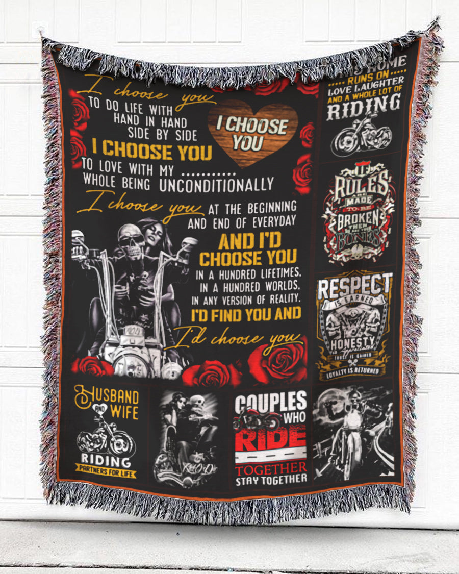 Woven Throw For Husband And Wife Wedding Anniversary Gift, I Choose You To Ride Together, Cotton Blanket