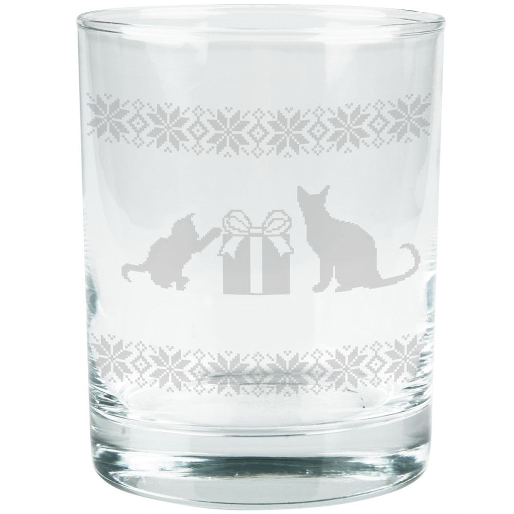 Cat Ugly Christmas Sweater Etched Glass Tumbler