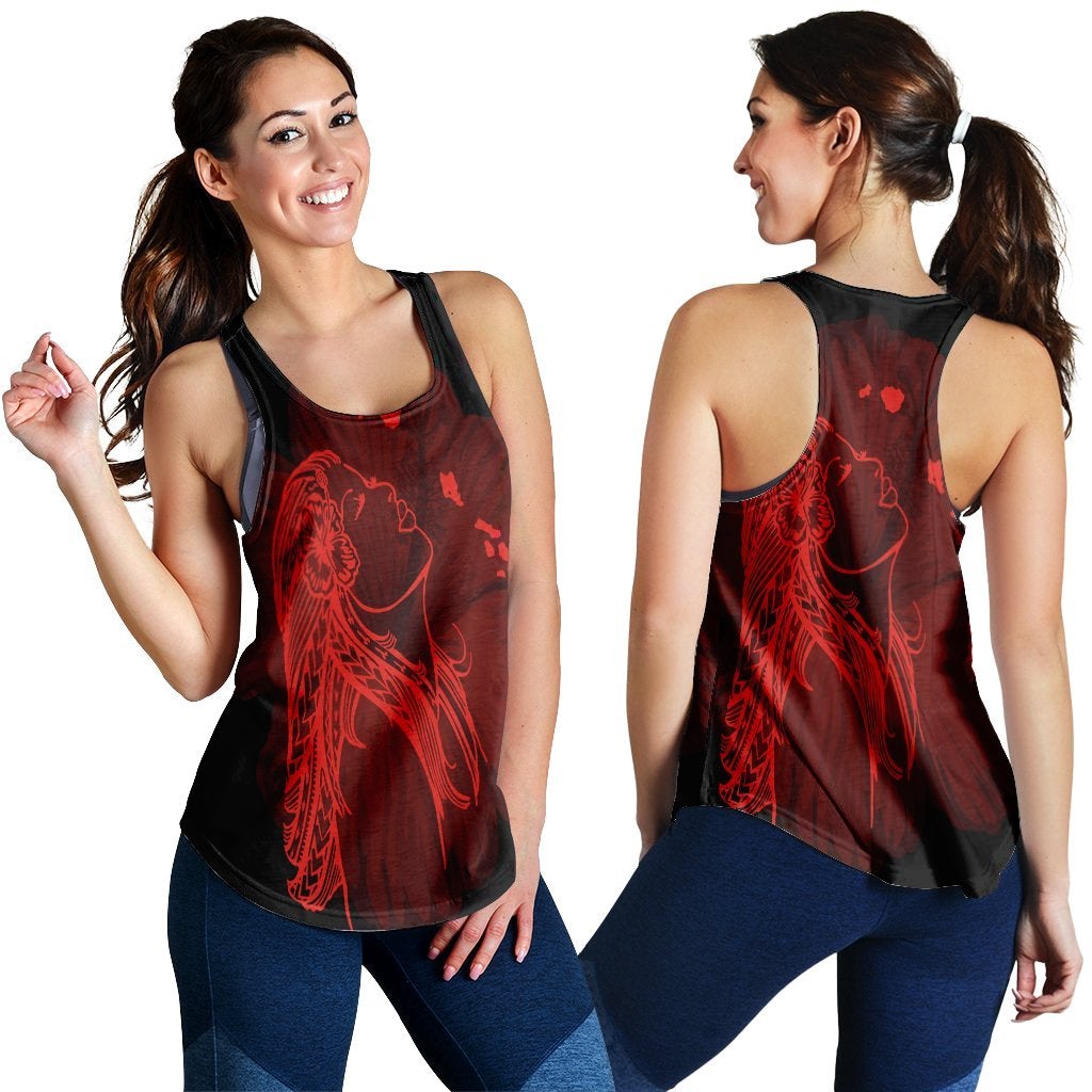 Hawaii Map Heart Hula Girl Hibiscus Red Polynesian Racerback Tank Ha63531