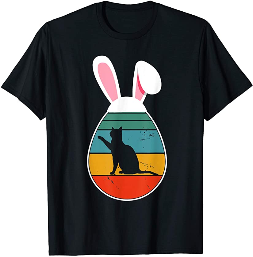 Vintage Retro Cat In Easter Egg Bunny Cat Lover T-Shirt