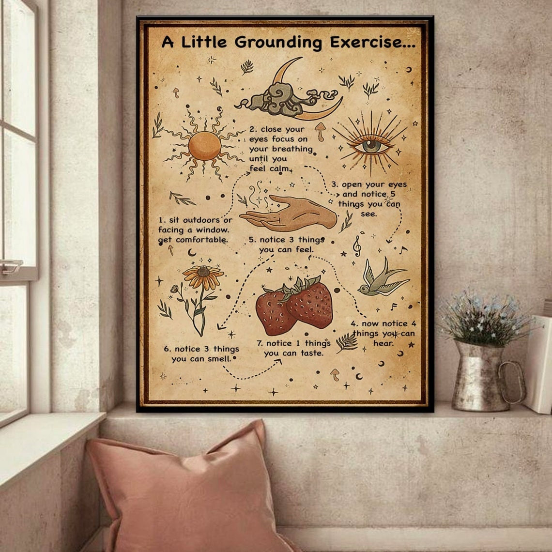 A Little Grounding Exercise Witch Canvas, Kitchen Witch Decor Print, Wiccan Wall Art, Witchy Gift, Halloween Gift, Magic Witchy Home Decor