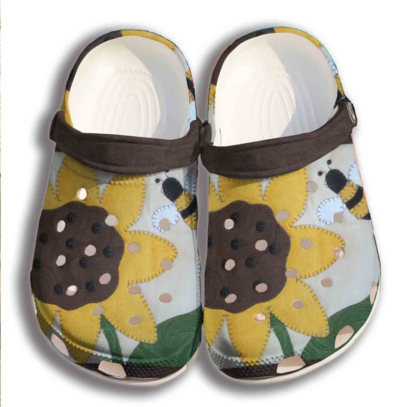 Sunflower Bee Suture Croc Shoes Women – Handmade Shoes Crocbland Clog Birthday Gifts For Niece Daughter