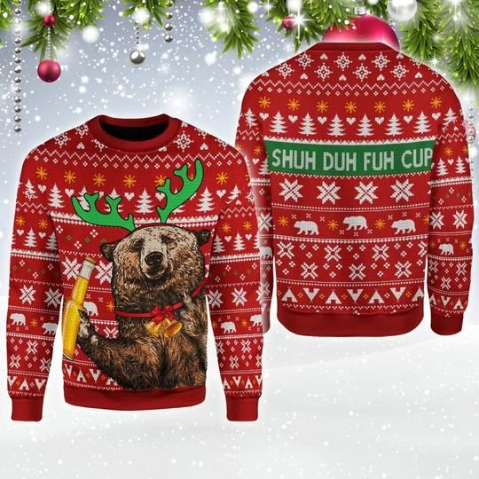 BEAR BEER SHUD DUH FUH CUP CHRISTMAS UGLY SWEATER  HN161271