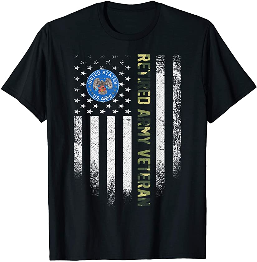 Vintage USA American Flag Proud Retired US Army Veteran Gift T-Shirt