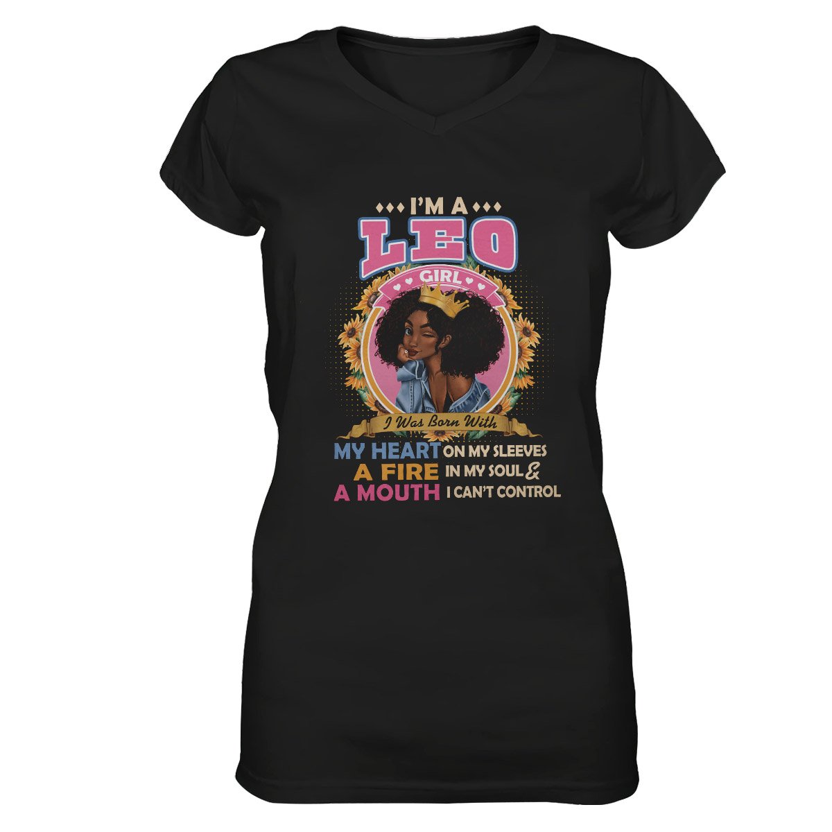 Black Queen Im A Leo Girl Ez13 1609 Women V-Neck T-Shirt