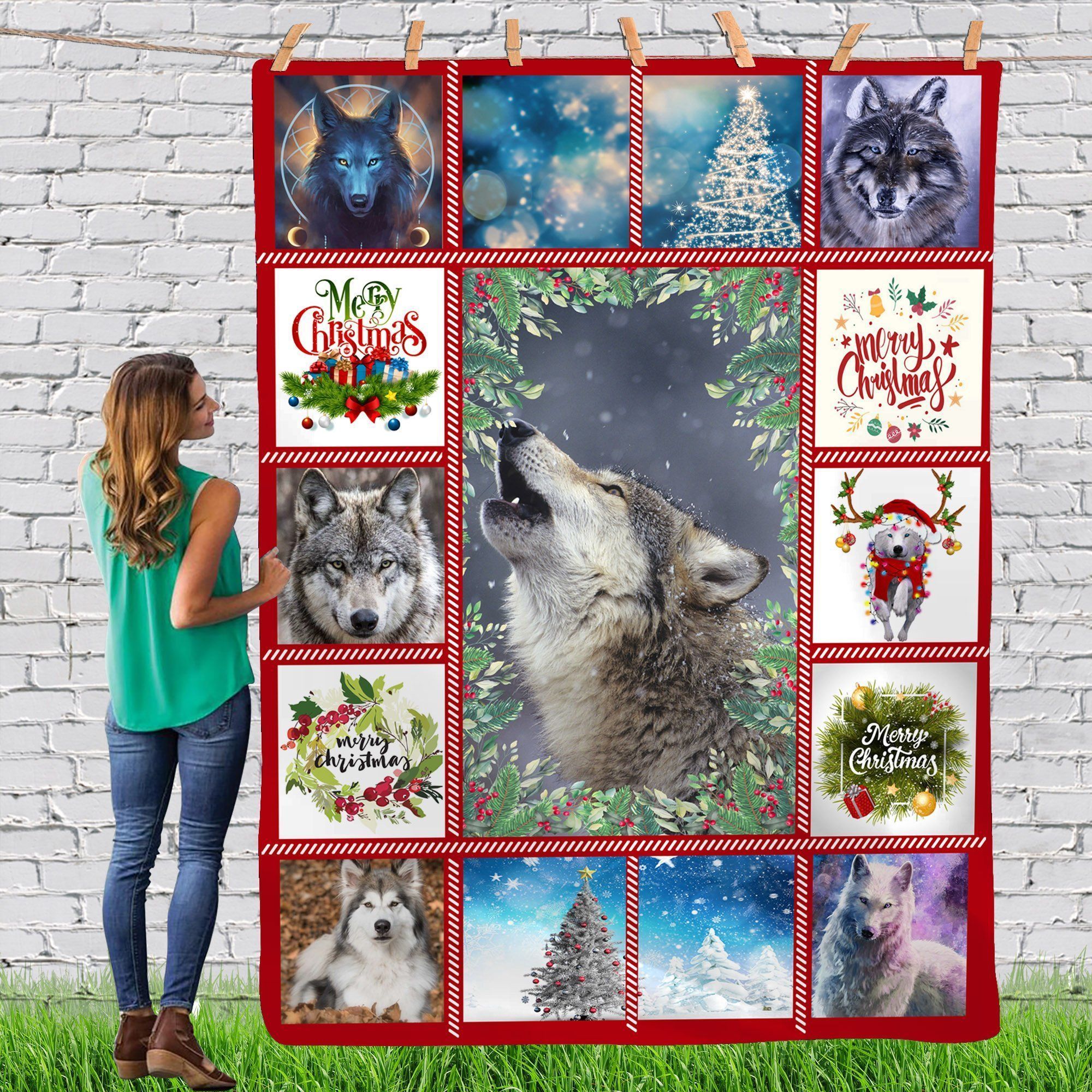 Wolf Gorgeous Merry Christmas Animal Reindeer Xmas, Custom Blankets Cozy Fleece Blanket Sherpa Blanket