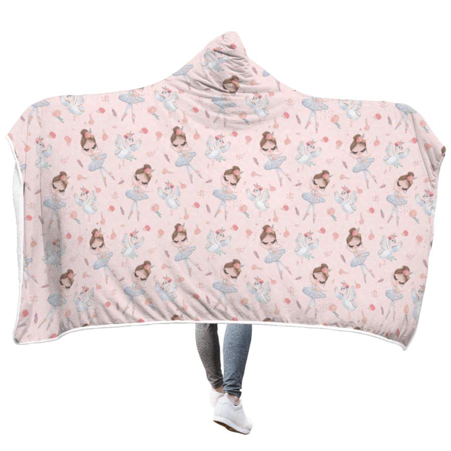 Ballet Girl And White Swan Custom Hooded Blanket