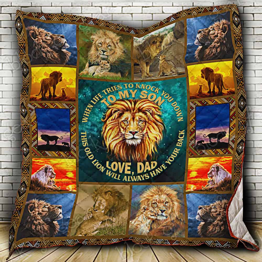 To My Son Lion  Love Dad  Quilt Blanket