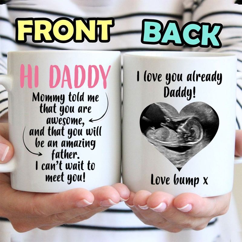 Personalized First Fathers Day Ultrasound Mug, Custom Baby Scan Photo Mug Gift For New Dad