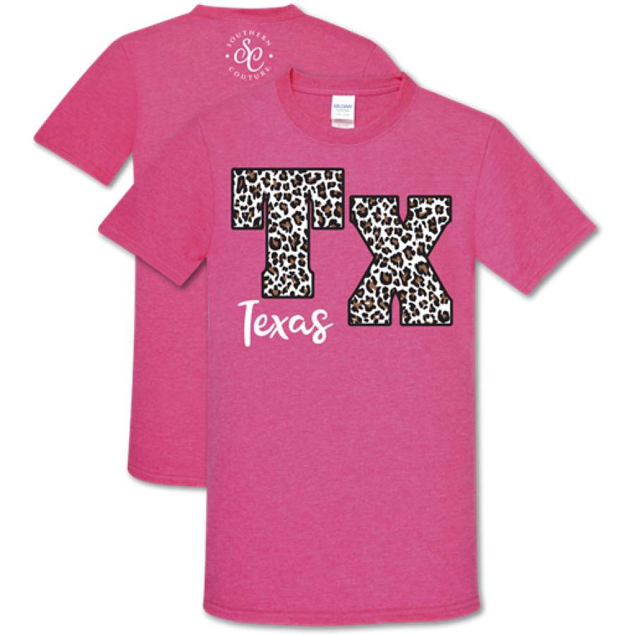 Southern Couture Soft Collection Leopard Texas Pink T-Shirt