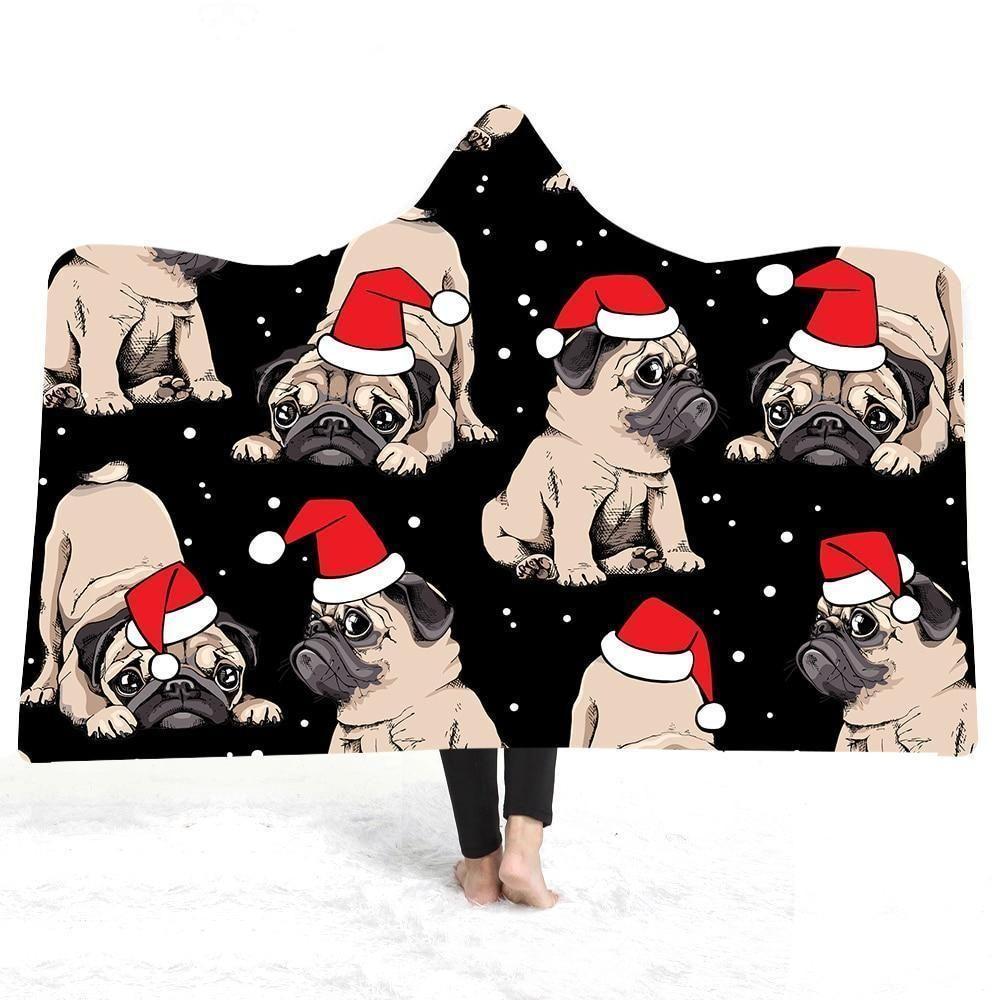 X-Mas Cute Bulldogs Hooded Blanket Christmas Decoration Ideas