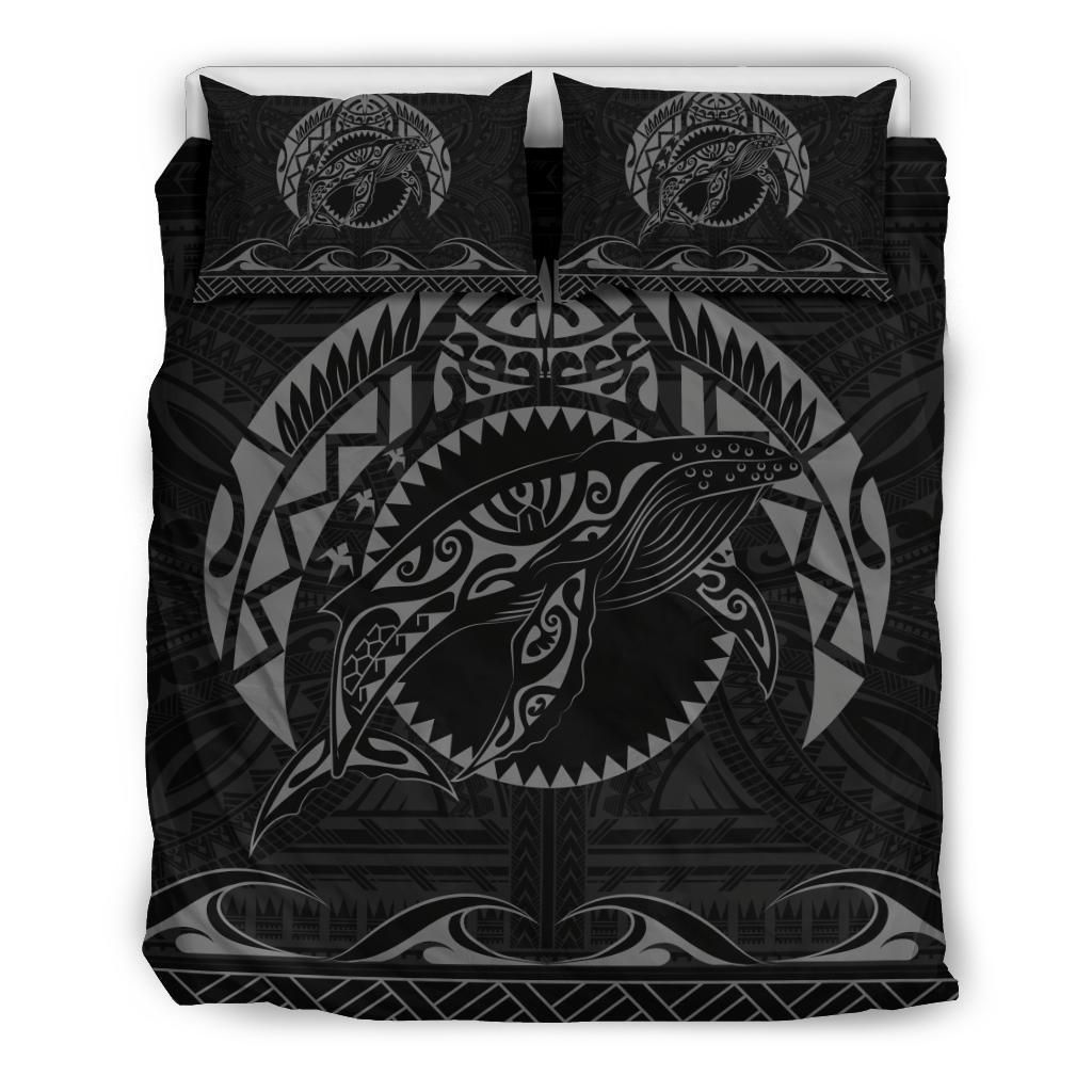 Alohawaii Bedding Set – Cover And Pillow Cases Hawaiian Polynesian Whale Grey – Ah – J7