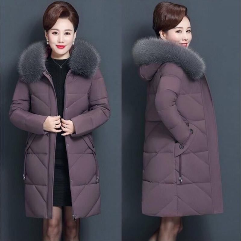 Winter Solid Big Fur Collar Padded Jacket Women Hooded Thickened Warm Cotton Coats Ladies Casual Zipper Mid-length Outwear Coats alx