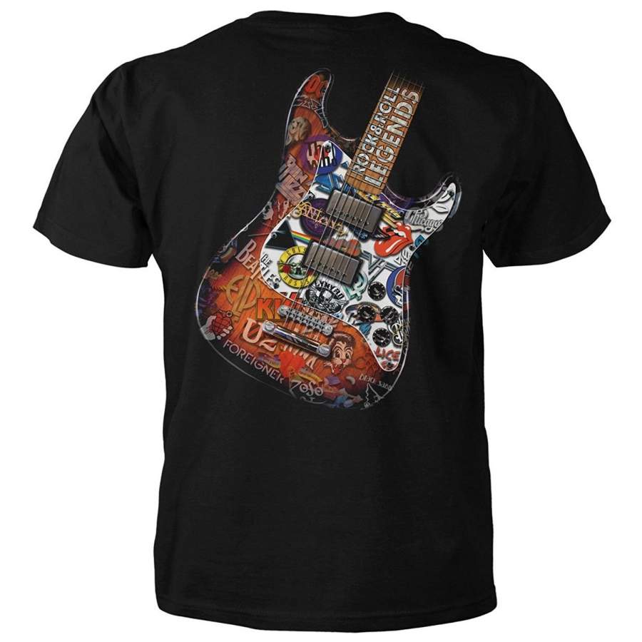 Rock & Roll Legends Guitar T-Shirt Men Cotton Short Sleeve T-Shirt Black