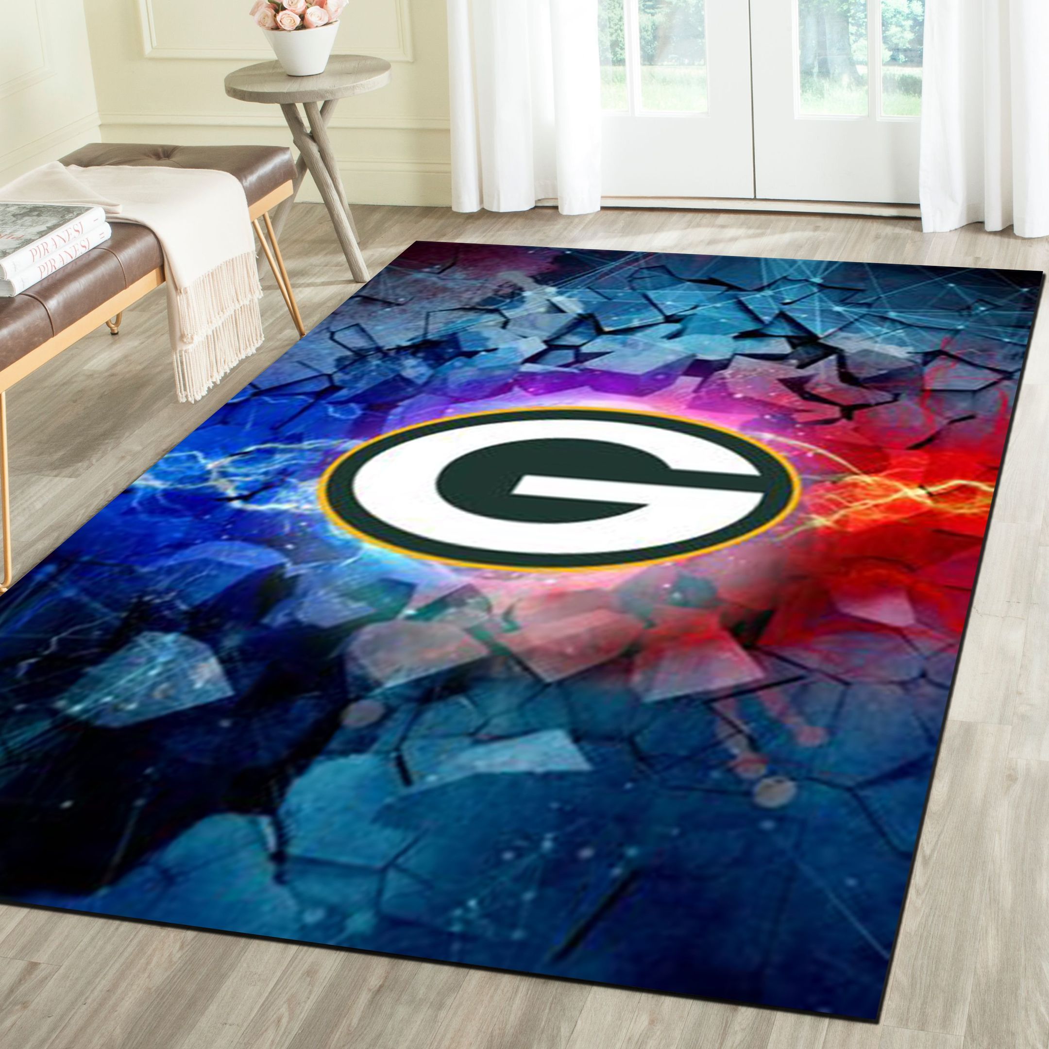 Green Bay Packers Logo Area Rug, Football Team Living Room Carpet, Football Team Living Room Bedroom Carpet