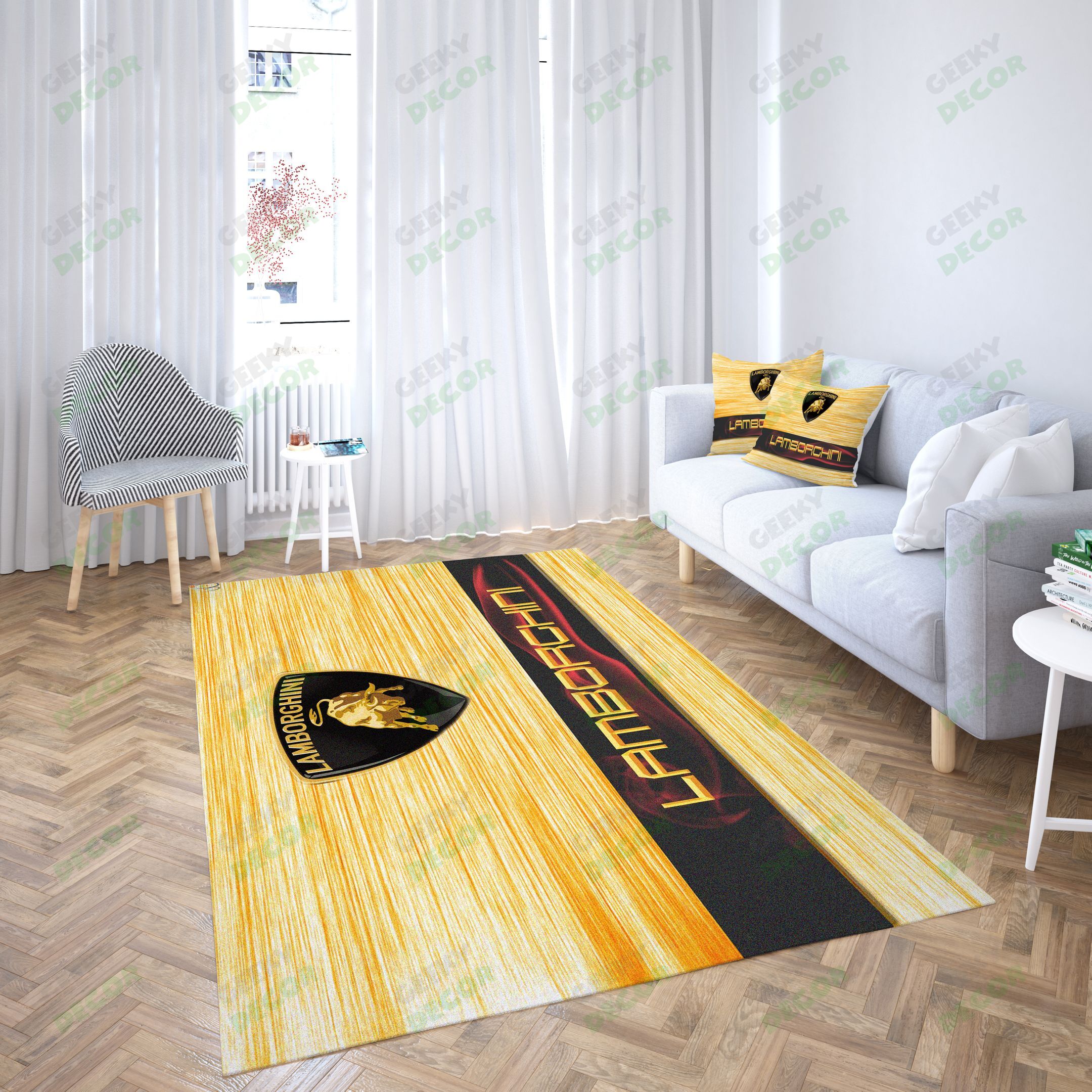 Lamborghini Logo Wood Floor Design Carpet Living Room – Area Rug