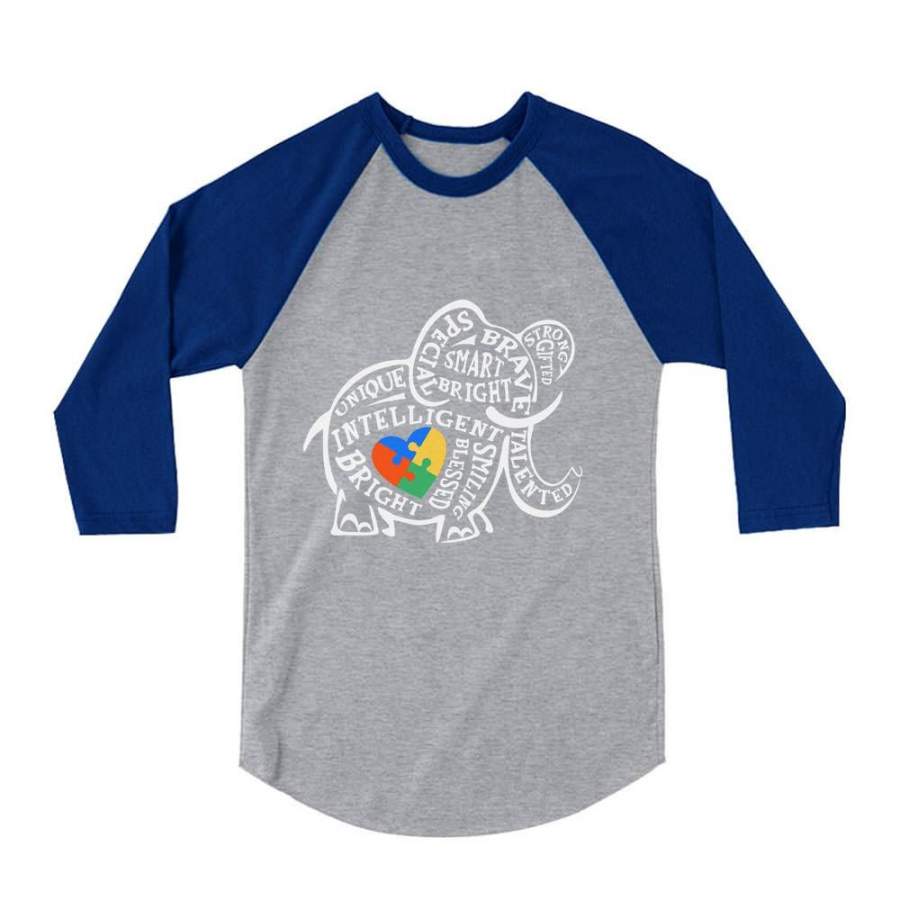 Autism Awareness Elephant 3/4 Sleeve Baseball Jersey Toddler Shirt