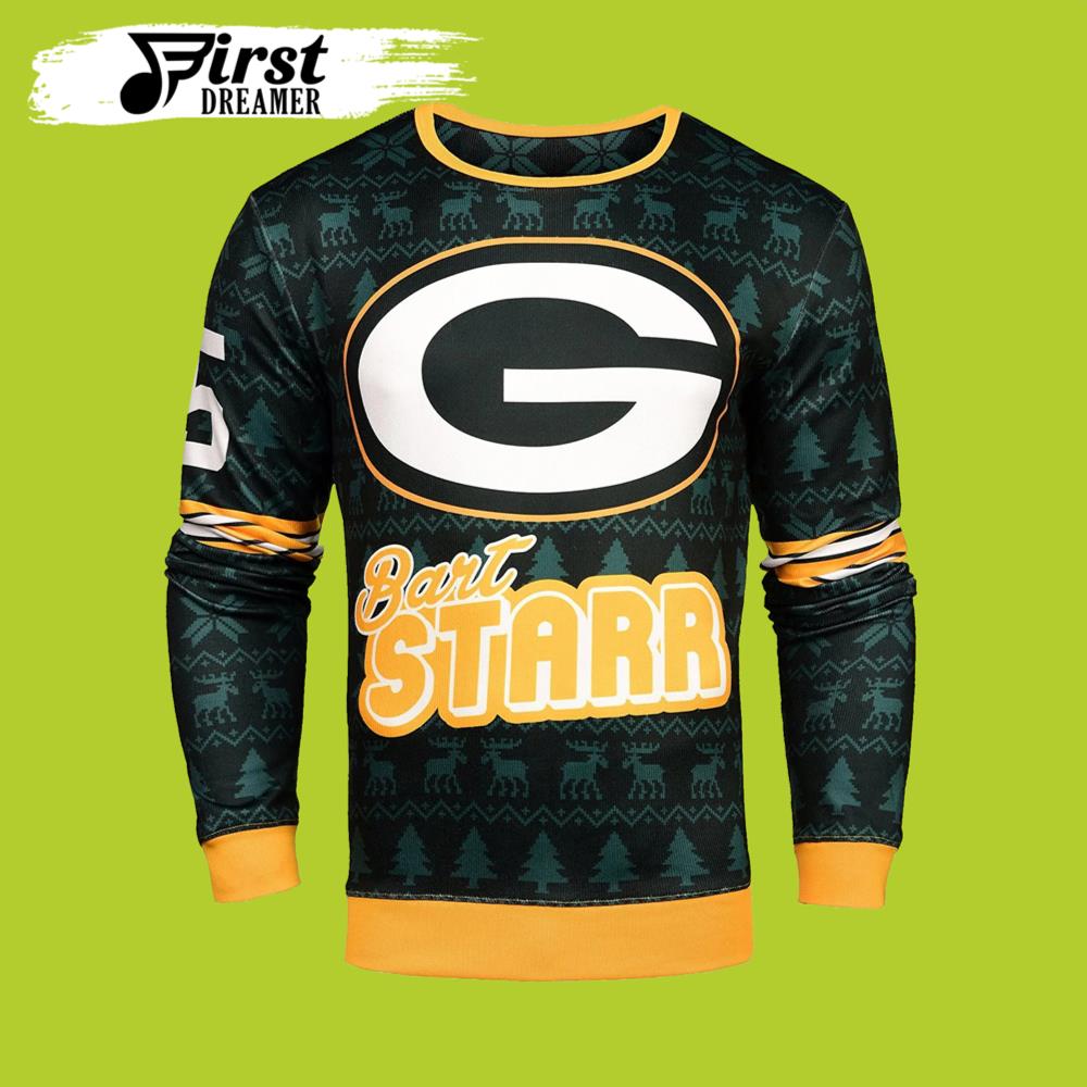 Men Bart Starr Green Bay Packers Gift For Fan Ugly Wool Sweater Christmas