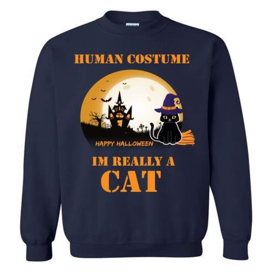 Halloween This is My Human Costume Iām Really A Cat Sweatshirt