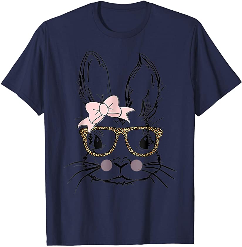 Cute Bunny Girl Boy Face Shirt Leopard Print Glasses EASTER T-Shirt