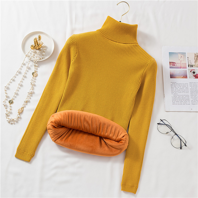 Woman Sweaters Thick Jerseys Mujer женские Cвитера Plus Velet Warm Turtleneck Pull Femme Basic Winter Clothes Dopshipping Women alx