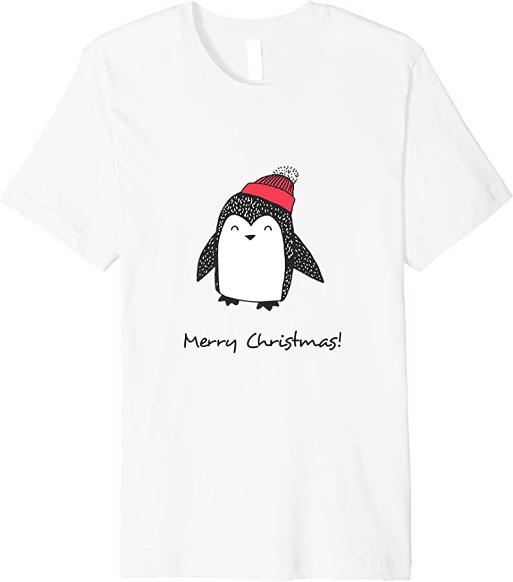 Merry Christmas Baby Penguin Red Winter Hat Pompom Smiling Premium T-Shirt