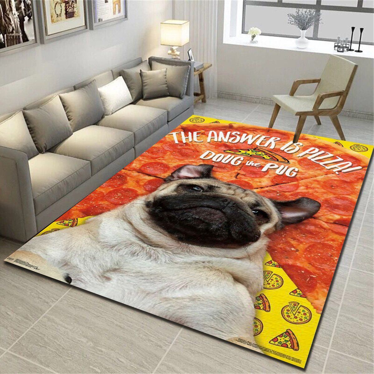 Doug The Pug Pizza Area Rugs, Living Room Carpet