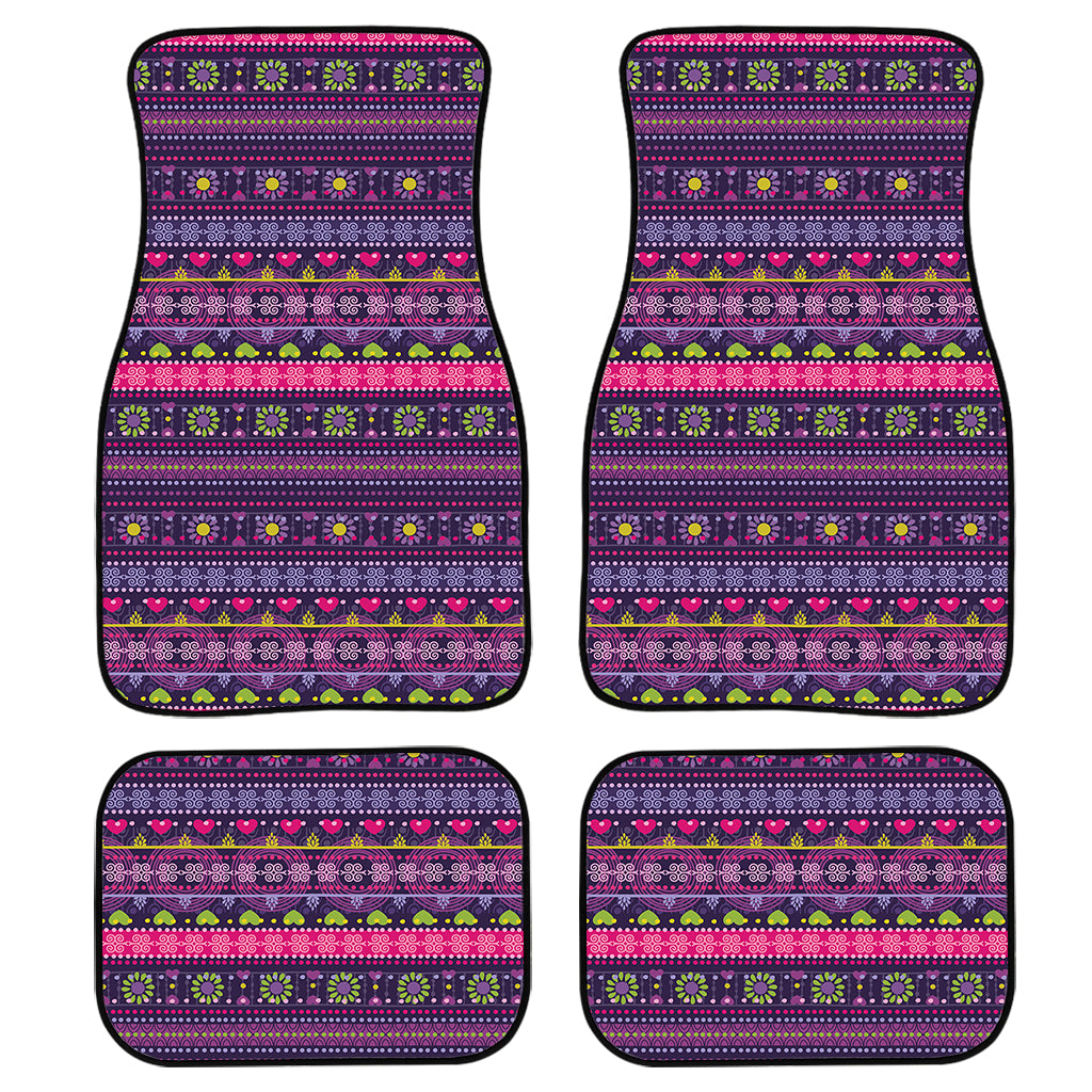 Purple Native Tribal Pattern Print Front And Back Car Floor Mats, Front Car Mat