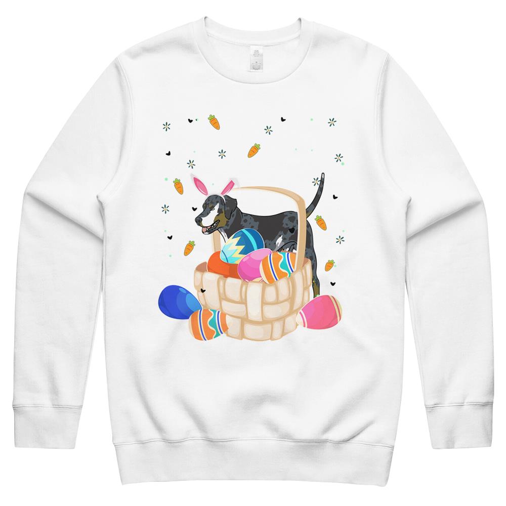 Catahoula Leopard Dog In Easter Egg Basket Happy Easter Sunday 2021 Festive Party Crewneck Sweatshirt