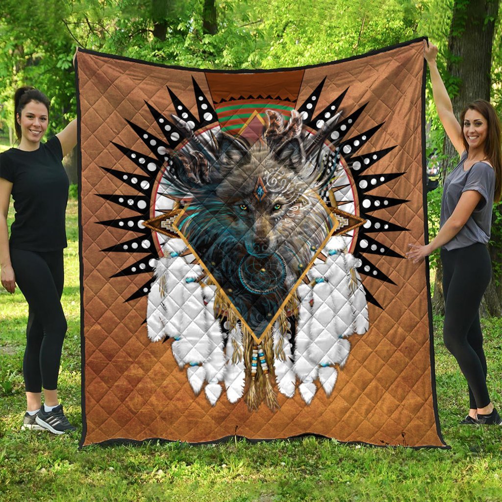 Native American Premium Quilt – Native American Wolf Legends