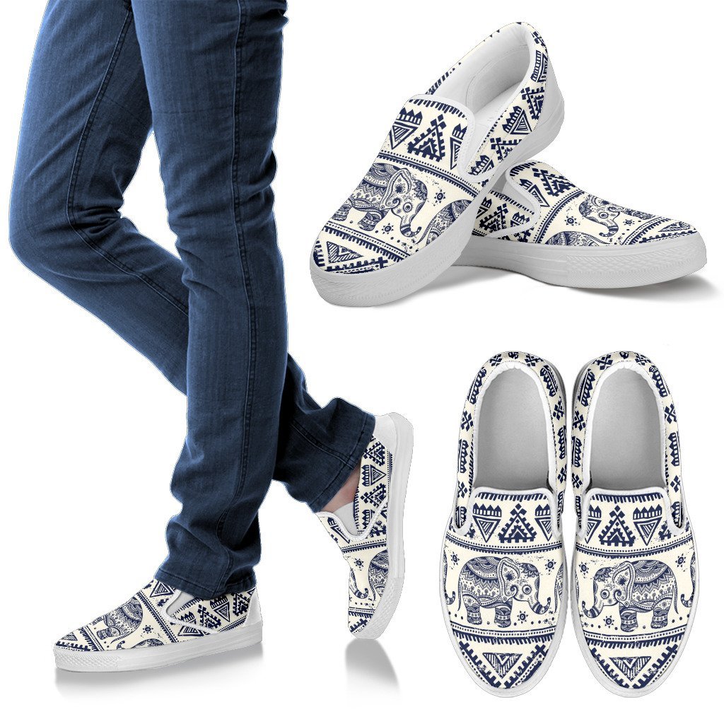 Baby Elephant Aztec Men Slip On Shoes