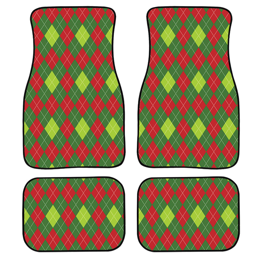 Green And Red Christmas Argyle Print Front And Back Car Floor Mats, Front Car Mat