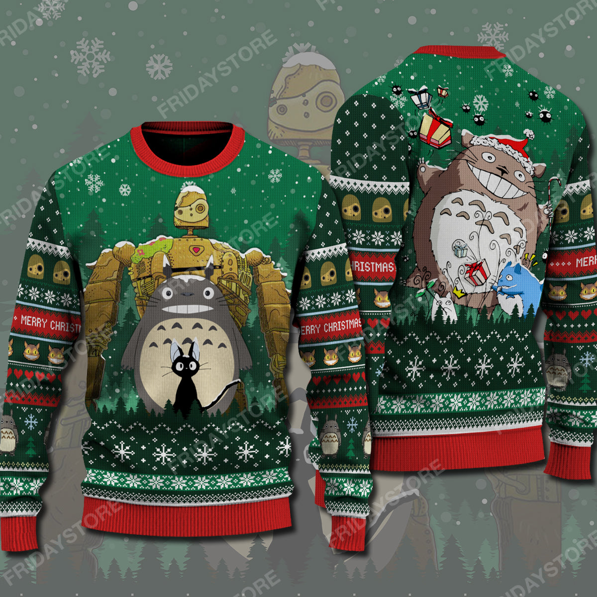 Unifinz Gb Ugly Sweater Gb Toro And Kiki’S Cat Christmas Sweater Awesome Totoro Ugly Sweater 2022