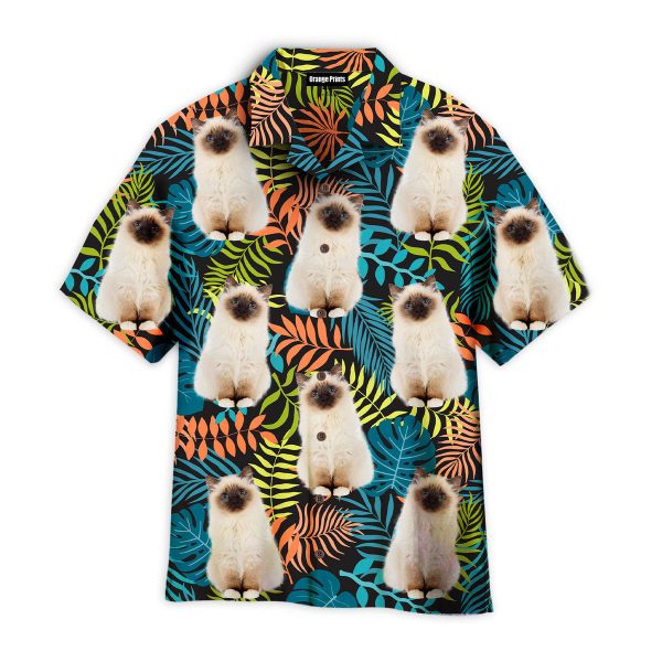 White Birman Cat On Colorful Tropical Pattern Hawaii Shirt For Men Women Ha2977