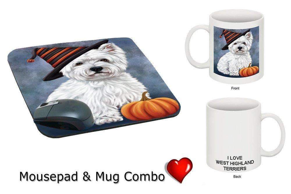 Christmas Happy Holidays West Highland White Terrier Puppy Wearing Witch Hat Mug & Mousepad Combo Gift Set Mmcg0660