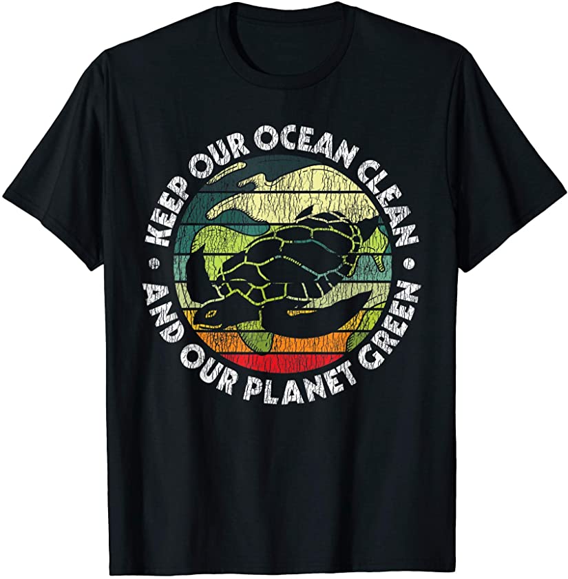 Retro Vintage Keep Our Ocean Clean Save Sea Animal Turtles T-Shirt