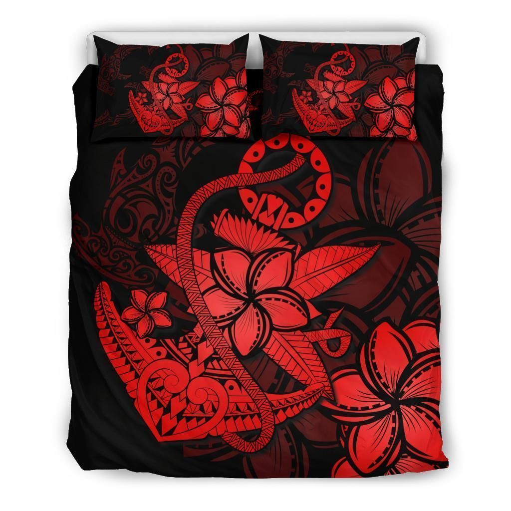 Alohawaii Bedding Set – Cover And Pillow Cases Hawaiian Anchor Plumeria Hamerhead Shark Polynesian – Red – Ah J9