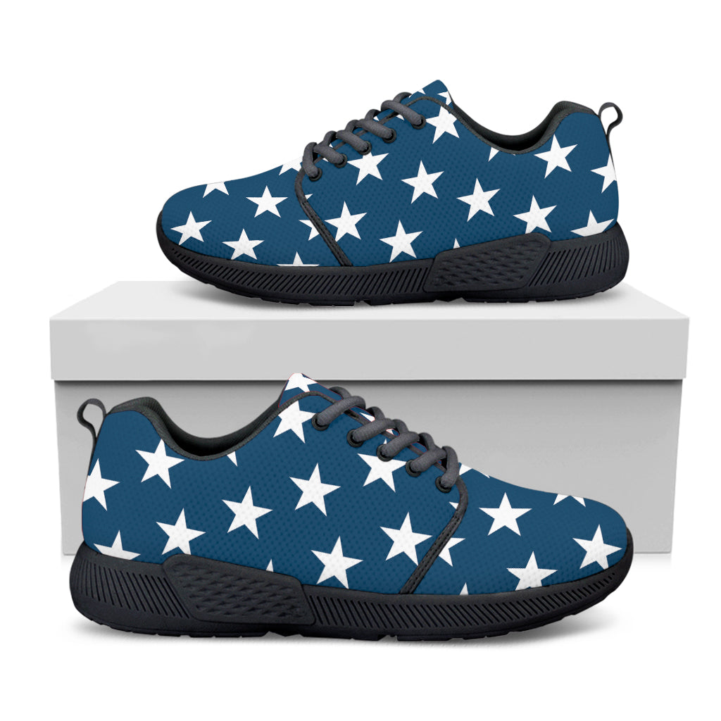 White And Blue Usa Star Pattern Print Black Athletic Shoes