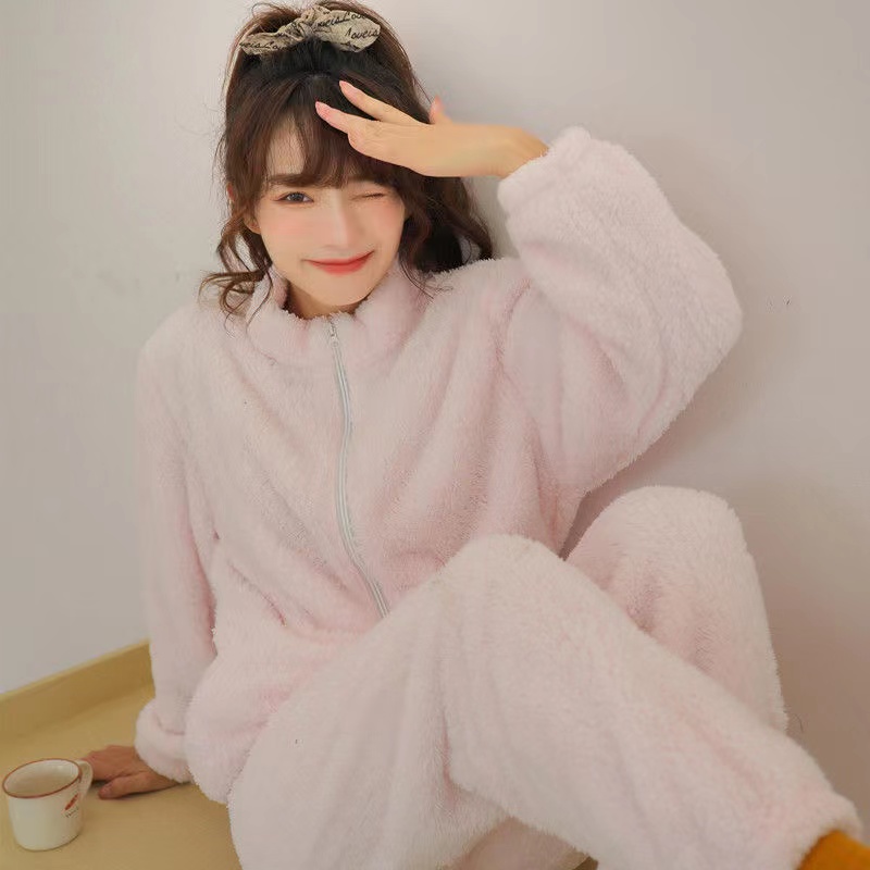 Warm Flannel Pajamas Set For Women Winter Thick Warm Long Sleeve Pyjamas Loungewear Pijama Suit Mujer Female Homewear alx