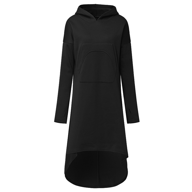 2022 Winter ZANZEA Women Casual Hooded Long Sweatshirt Dress Fashion Solid Long Sleeve Pockets Basic Loose Pullover Vestido alx