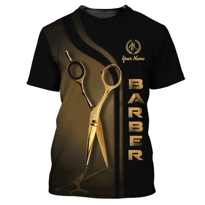 Golden Haircut & Shaves Barber Shop Tee Shirt Custom Barber Uniform Black & Red